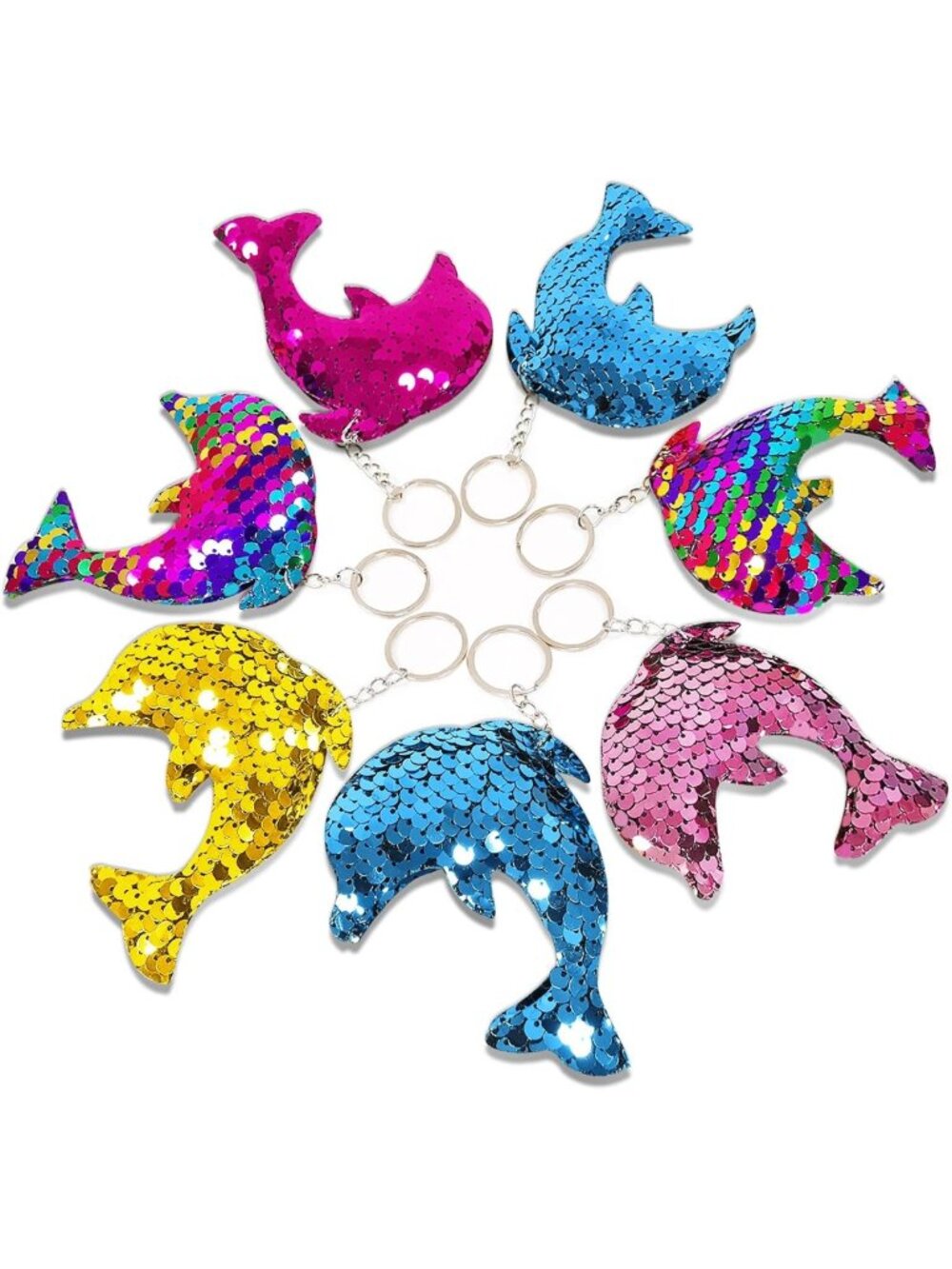 25 Pack Dolphin Sequin Keychains - Ocean Party Favors, Birthday & Baby Shower